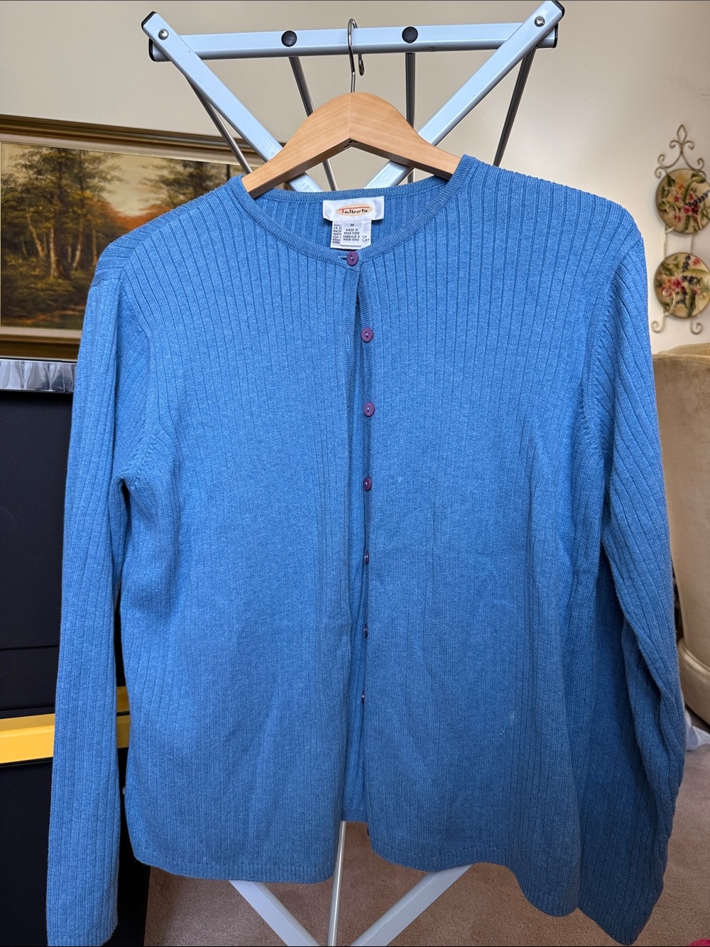 Talbots Ribbed Button-Front Cardigan in Blue